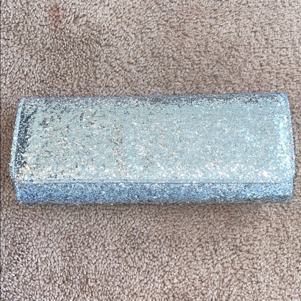 Silver Sequined Structured Clutch